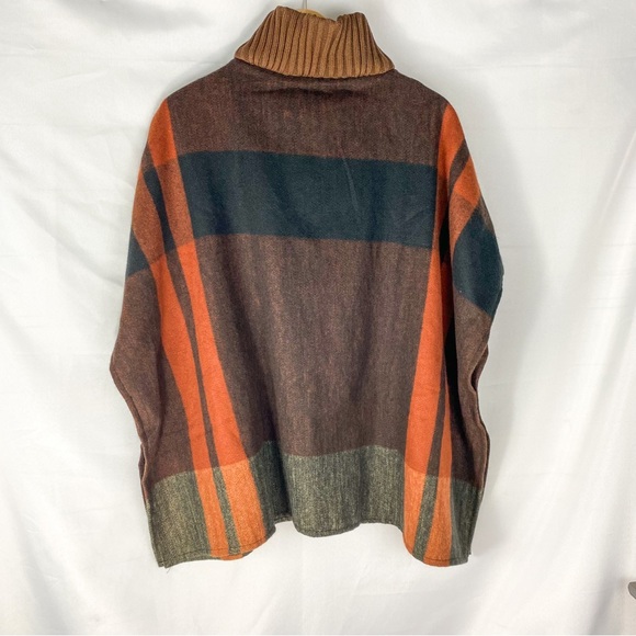 Vince Camuto Fall Plaid Zip Poncho Kimono Sweater Ribbed Knit Collar OS - Picture 3 of 6